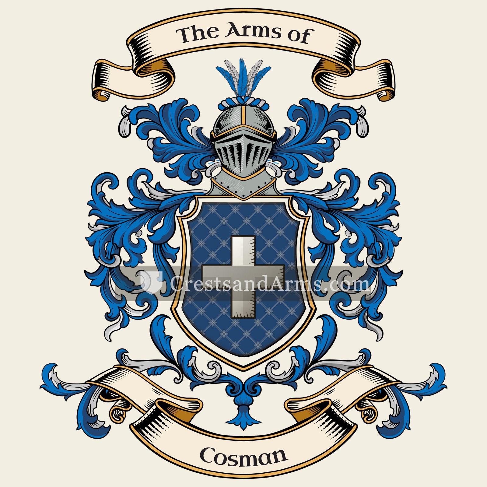 The Cosman coat of arms, drawn from the recorded blazon