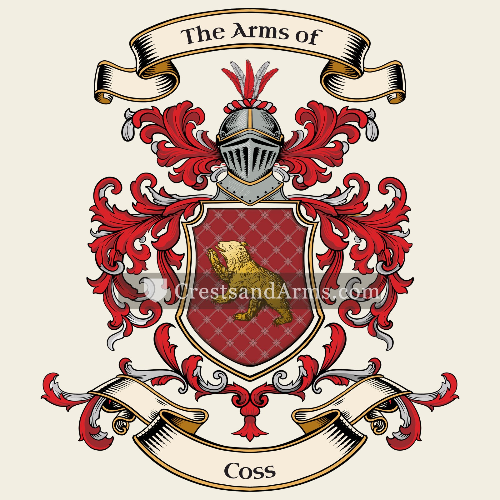 The Coss coat of arms, drawn from the recorded blazon