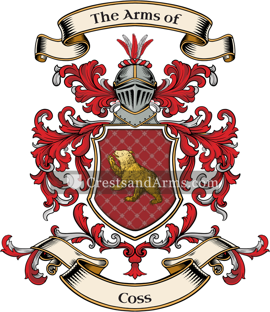 The Coss coat of arms, drawn from the recorded blazon