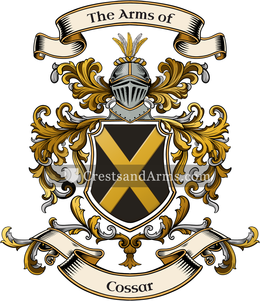 The Cossar coat of arms, drawn from the recorded blazon