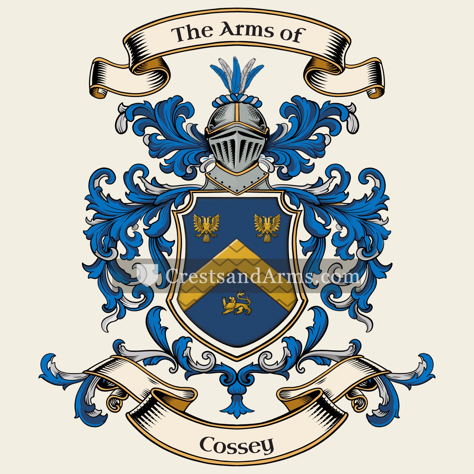 The Cossey coat of arms, drawn from the recorded blazon
