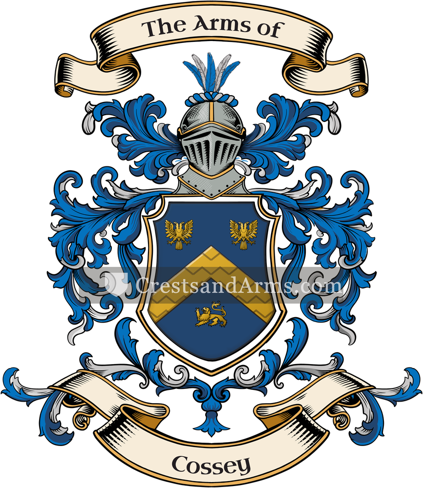 The Cossey coat of arms, drawn from the recorded blazon