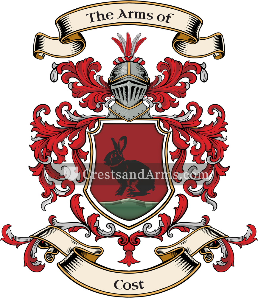 The Cost coat of arms, drawn from the recorded blazon