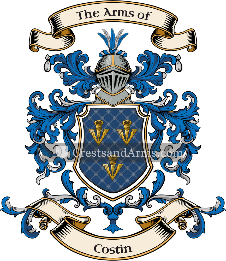 The Costin coat of arms, drawn from the recorded blazon