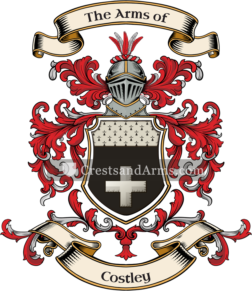 The Costley coat of arms, drawn from the recorded blazon