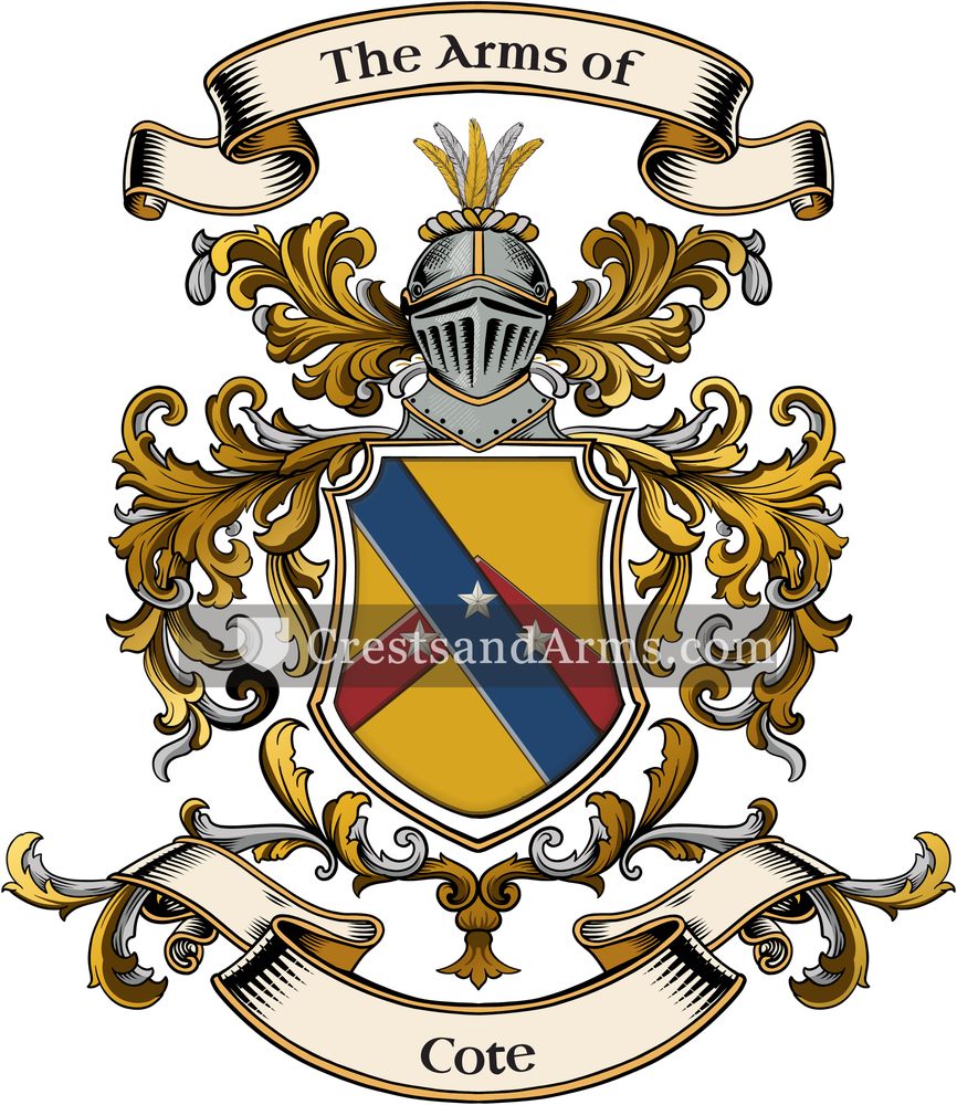 The Cote coat of arms, drawn from the recorded blazon