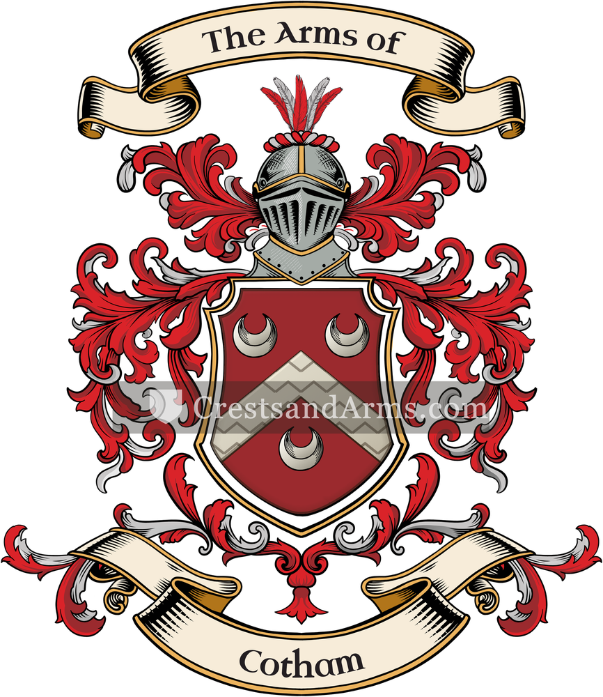 The Cotham coat of arms, drawn from the recorded blazon
