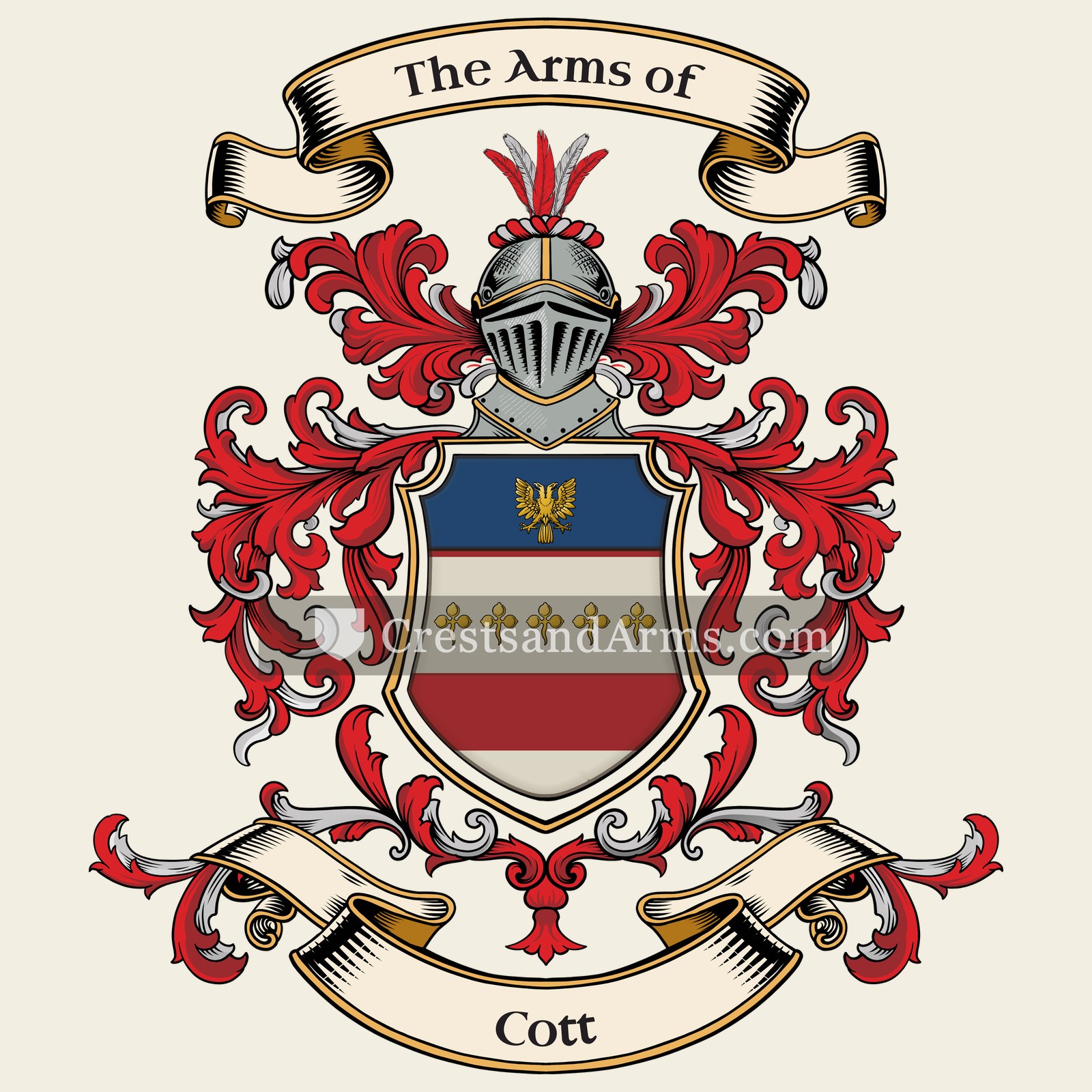 The Cott coat of arms, drawn from the recorded blazon