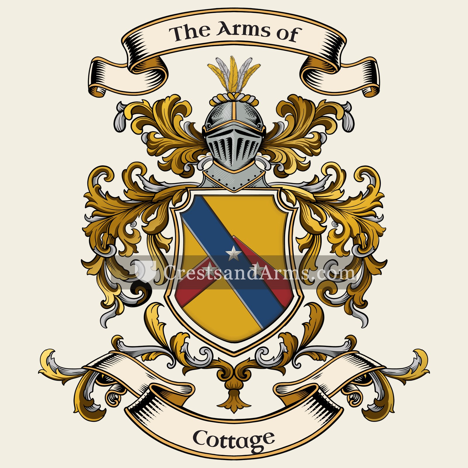 The Cottage coat of arms, drawn from the recorded blazon