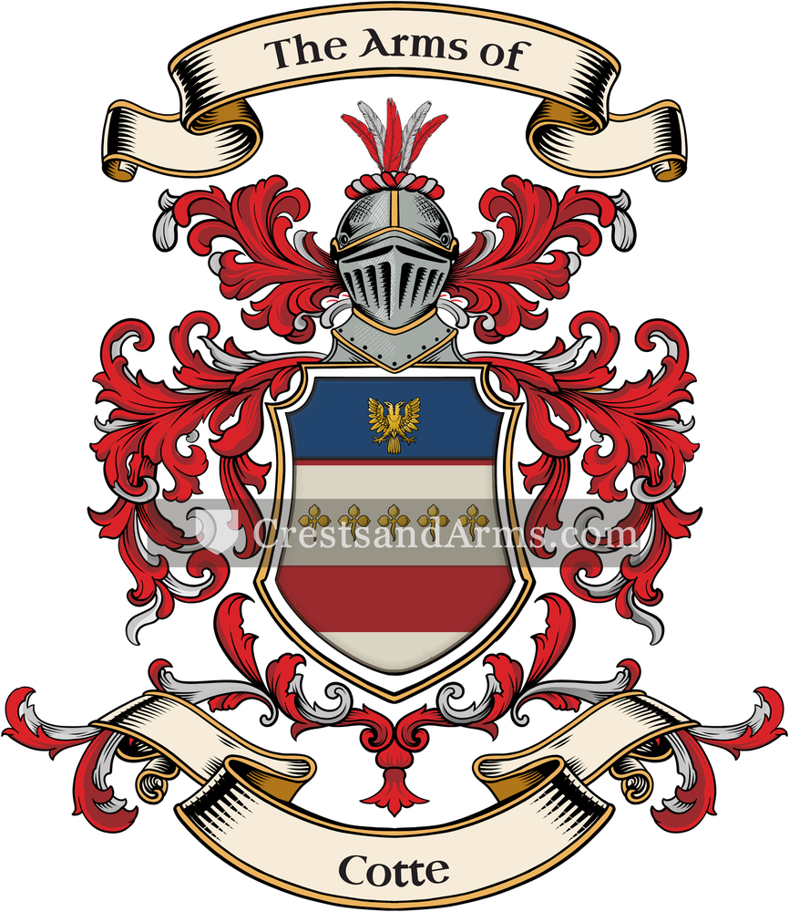 The Cotte coat of arms, drawn from the recorded blazon
