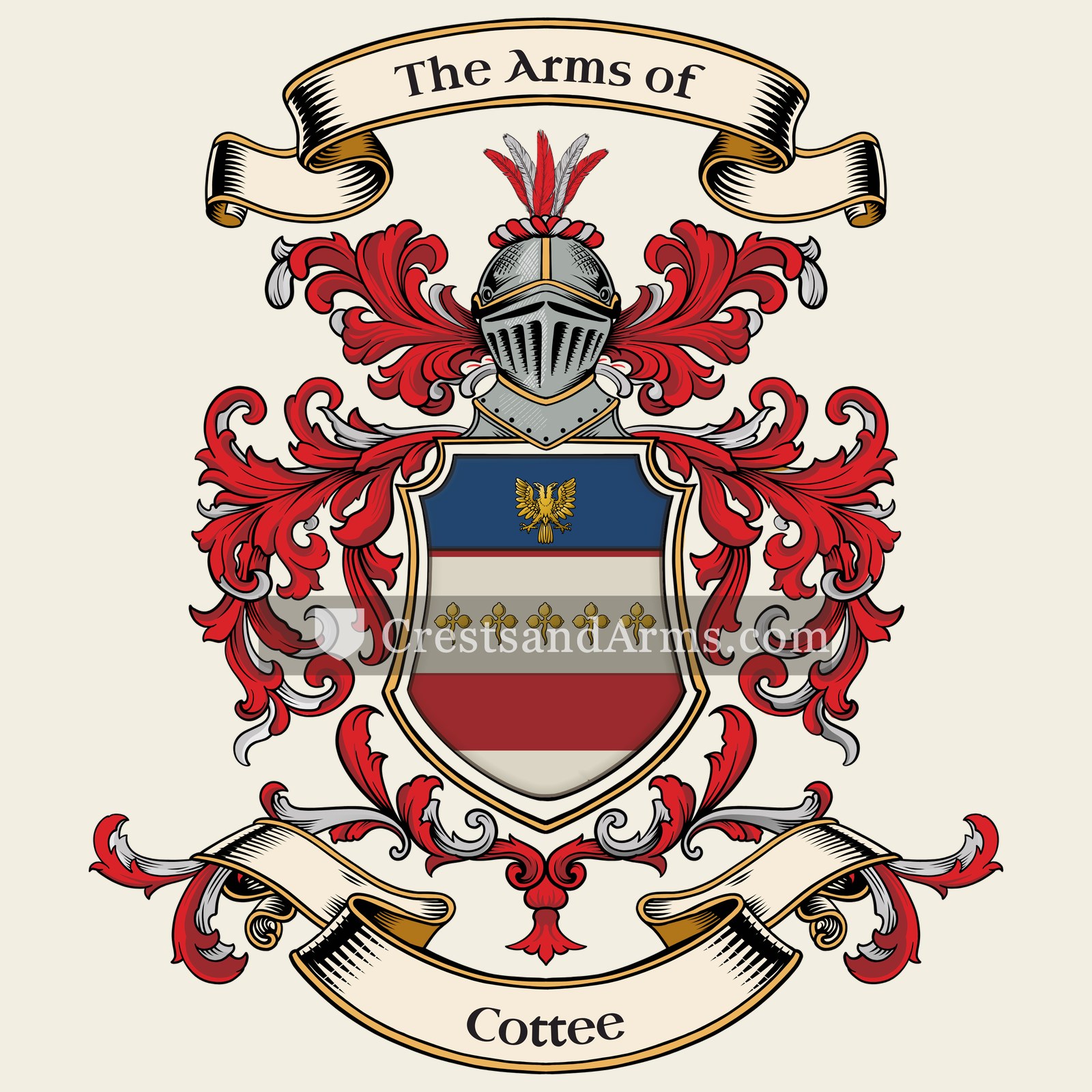 The Cottee coat of arms, drawn from the recorded blazon
