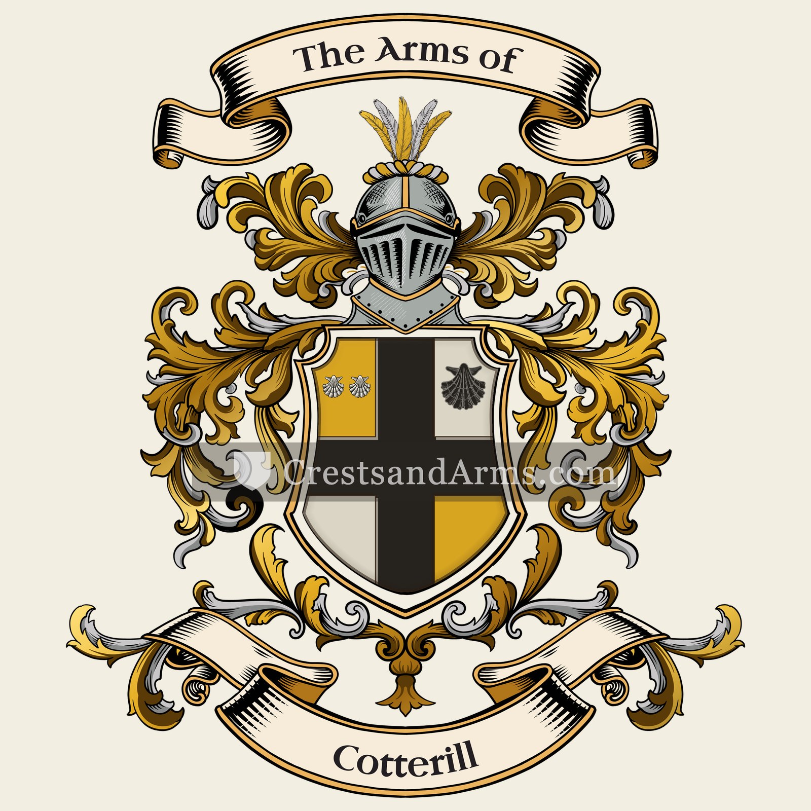 The Cotterill coat of arms, drawn from the recorded blazon