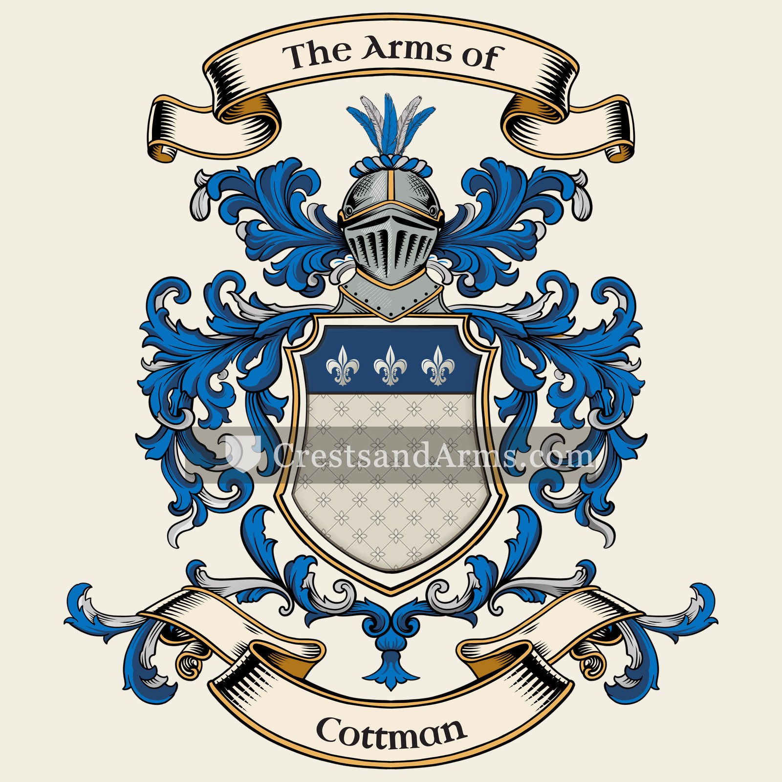 The Cottman coat of arms, drawn from the recorded blazon