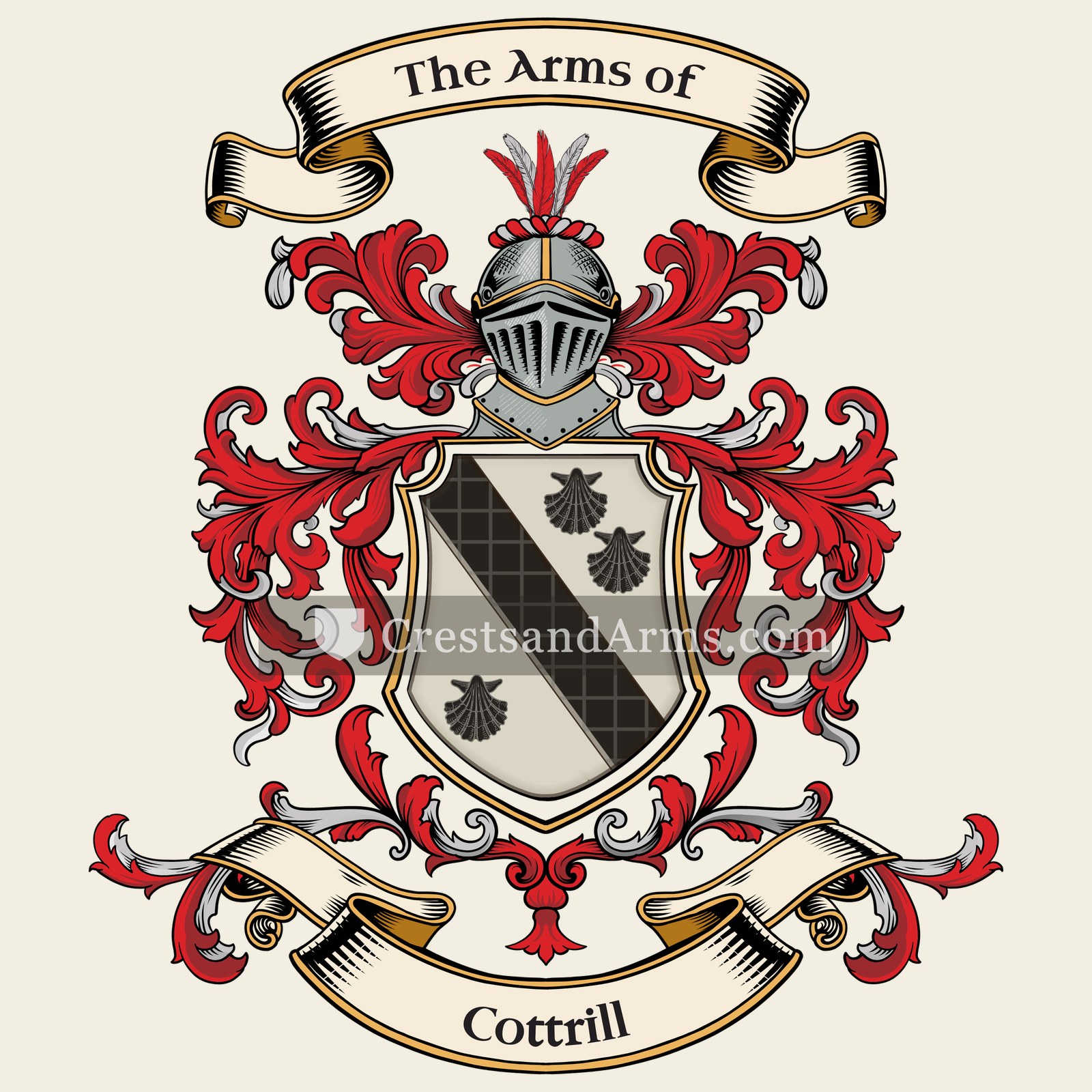 The Cottrill coat of arms, drawn from the recorded blazon