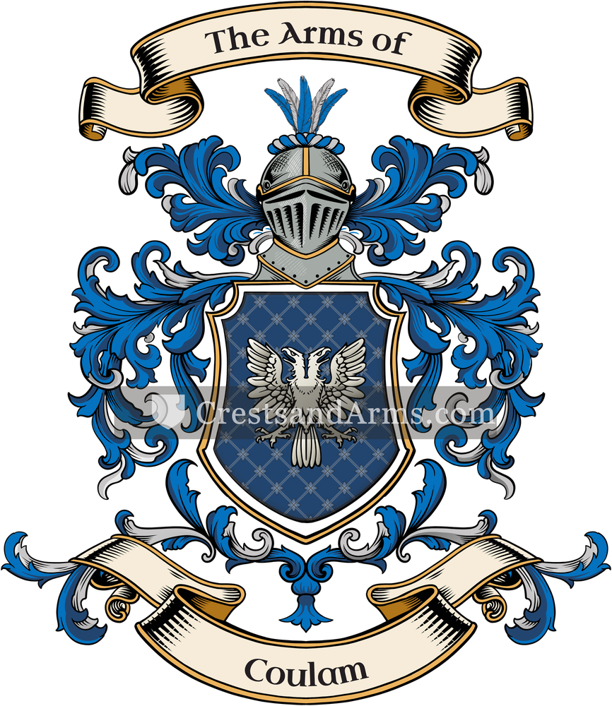 The Coulam coat of arms, drawn from the recorded blazon