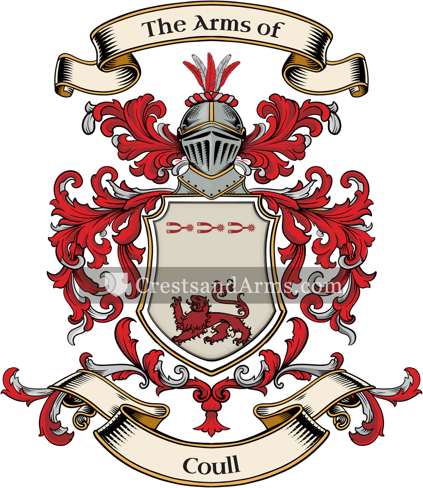The Coull coat of arms, drawn from the recorded blazon