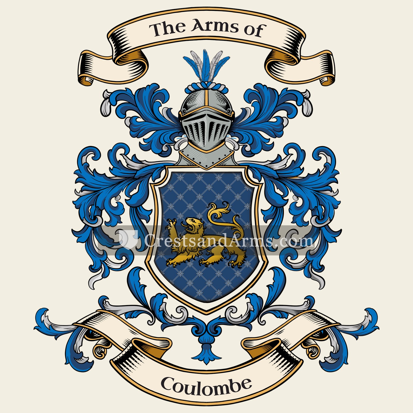 The Coulombe coat of arms, drawn from the recorded blazon