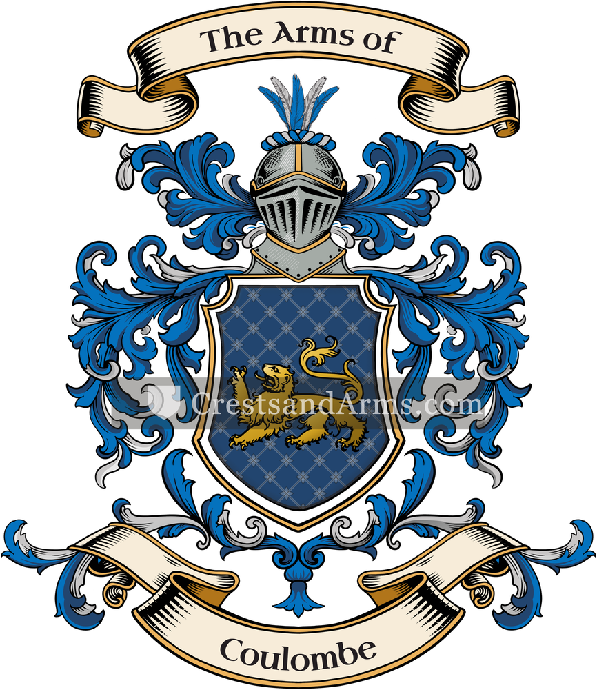 The Coulombe coat of arms, drawn from the recorded blazon