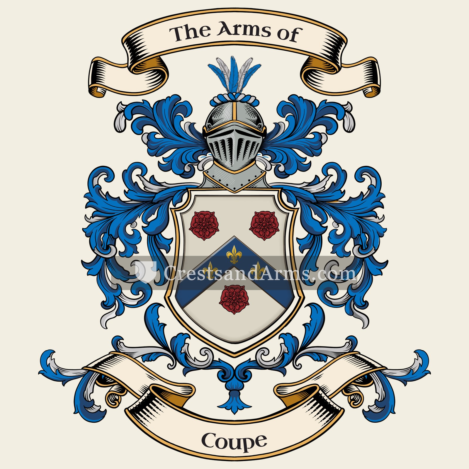 The Coupe coat of arms, drawn from the recorded blazon