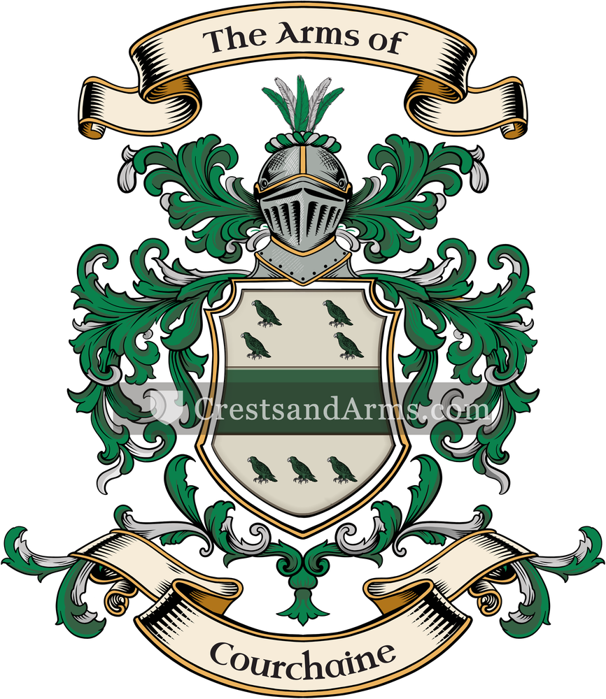 The Courchaine coat of arms, drawn from the recorded blazon