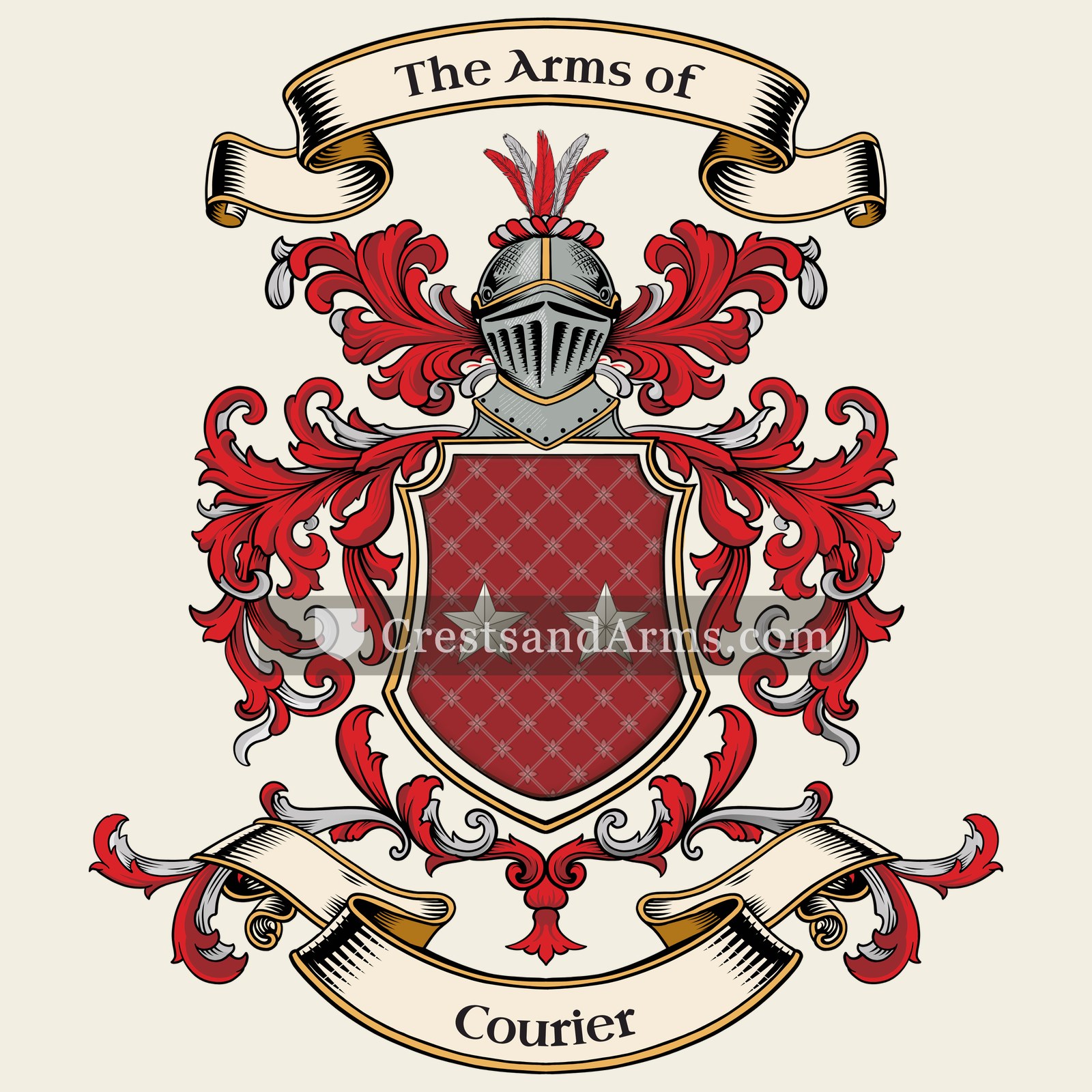 The Courier coat of arms, drawn from the recorded blazon