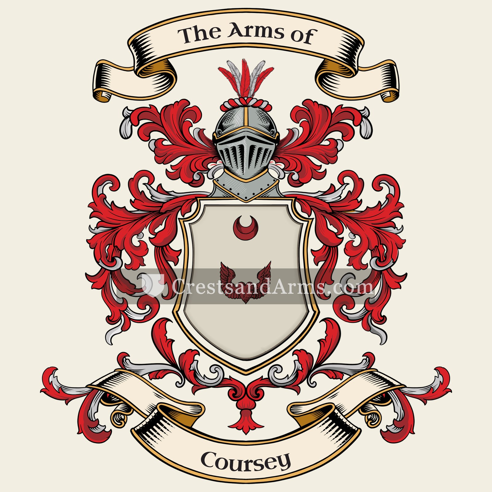 The Coursey coat of arms, drawn from the recorded blazon