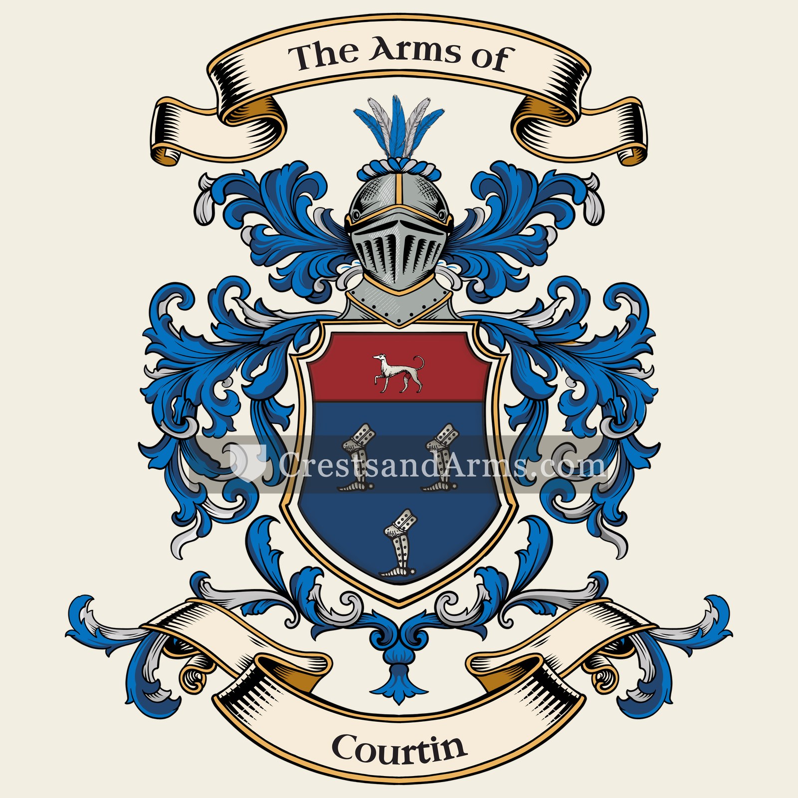 The Courtin coat of arms, drawn from the recorded blazon