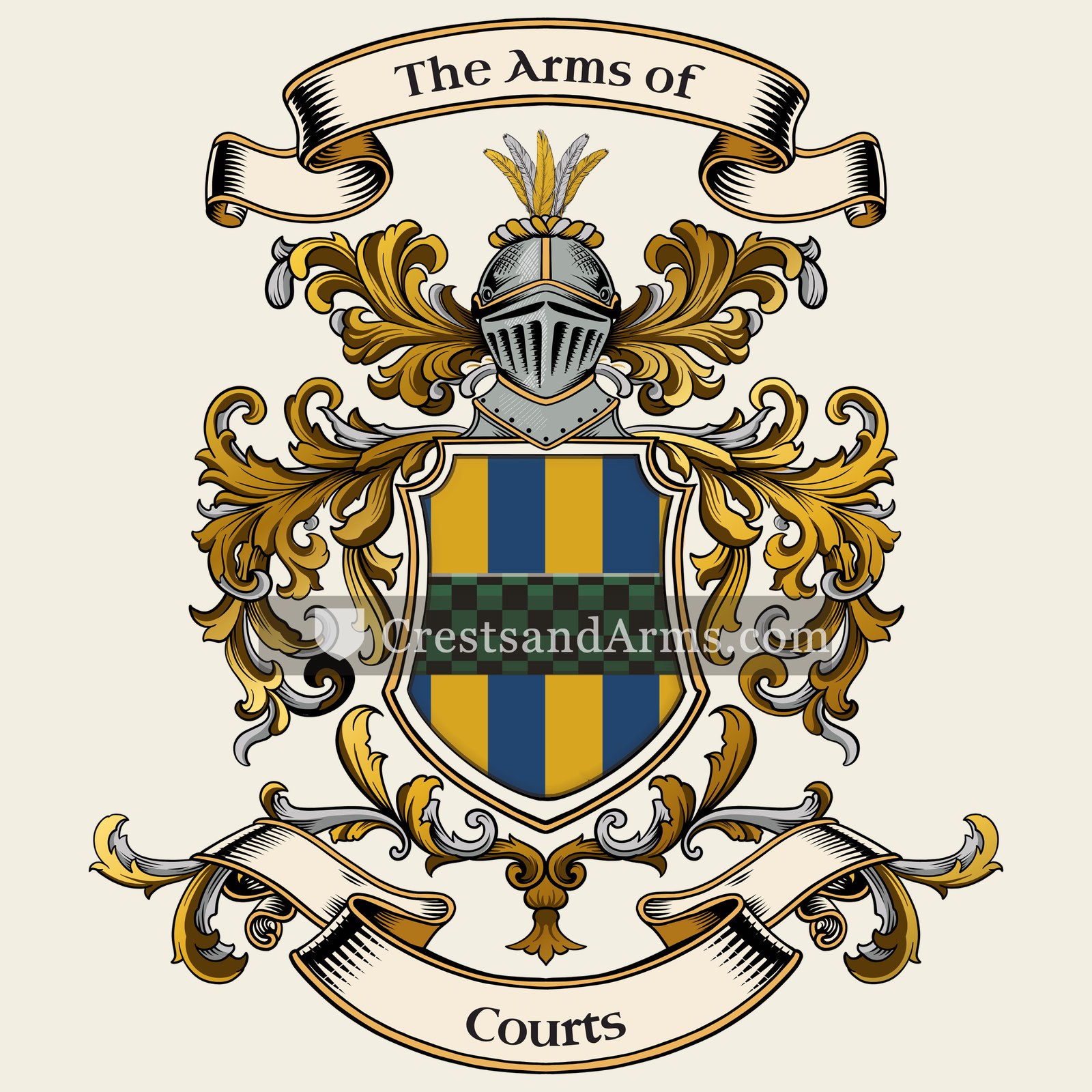 The Courts coat of arms, drawn from the recorded blazon