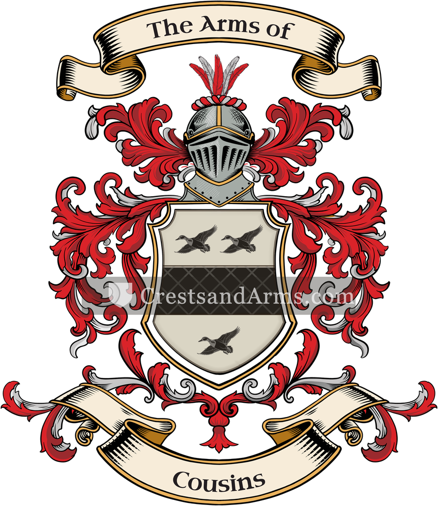 The Cousins coat of arms, drawn from the recorded blazon