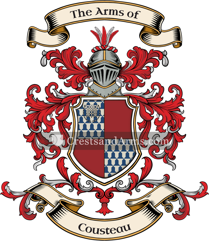 The Cousteau coat of arms, drawn from the recorded blazon