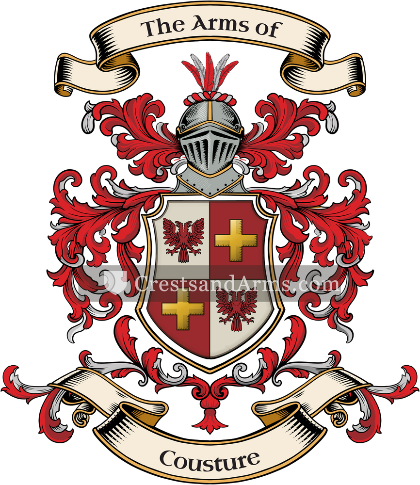 The Cousture coat of arms, drawn from the recorded blazon