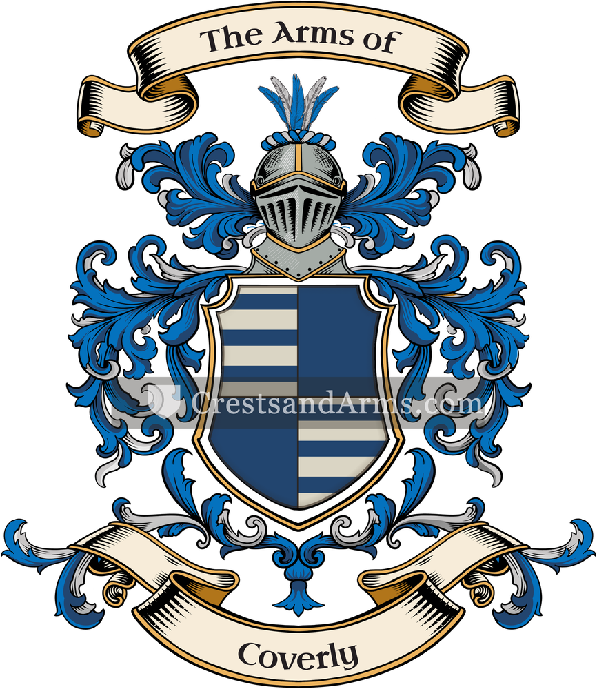 The Coverly coat of arms, drawn from the recorded blazon