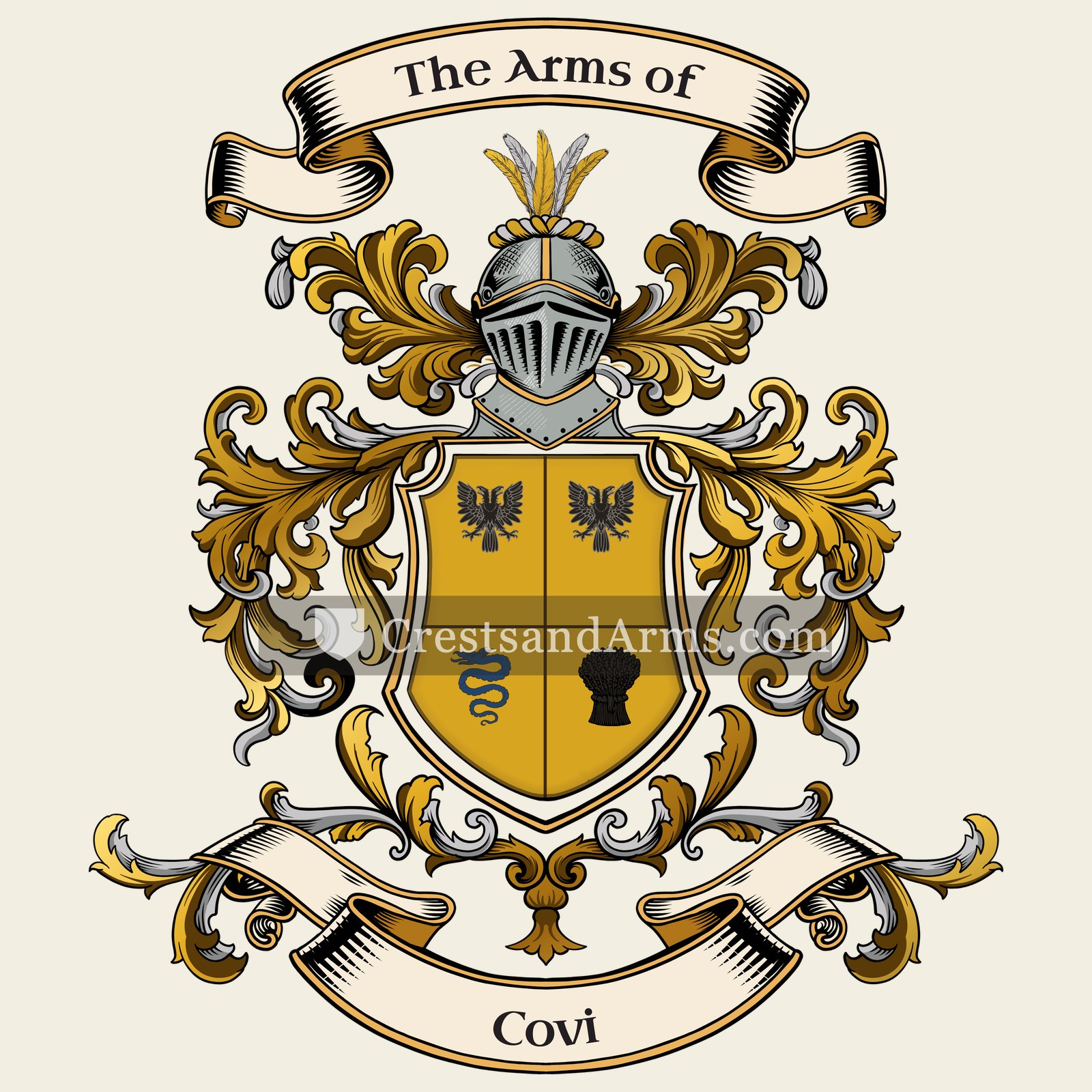 The Covi coat of arms, drawn from the recorded blazon
