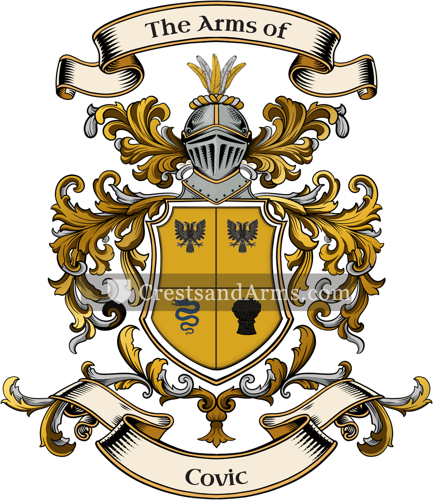 The Covic coat of arms, drawn from the recorded blazon