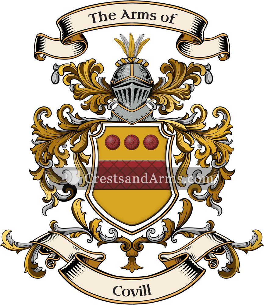 The Covill coat of arms, drawn from the recorded blazon