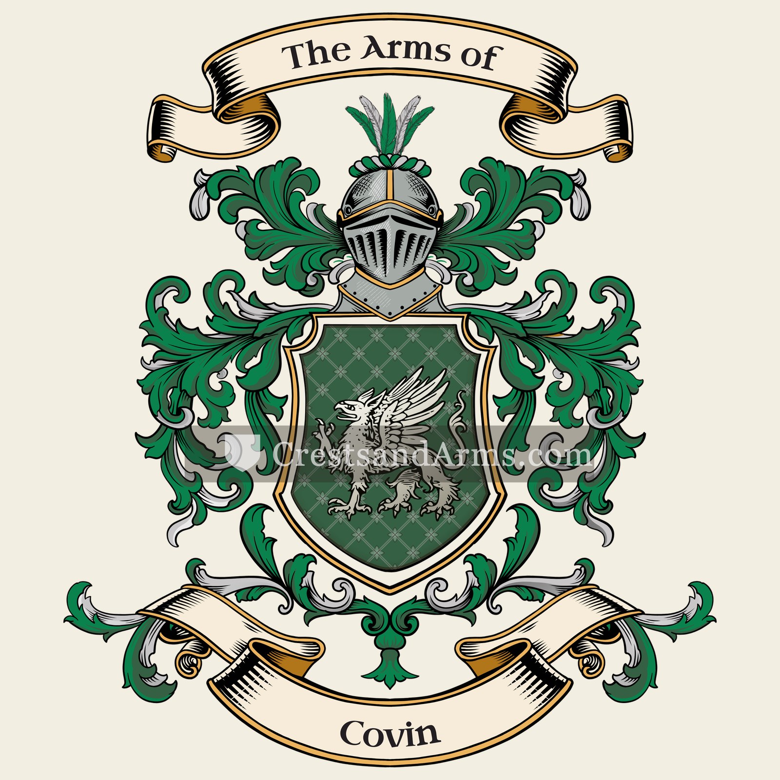 The Covin coat of arms, drawn from the recorded blazon