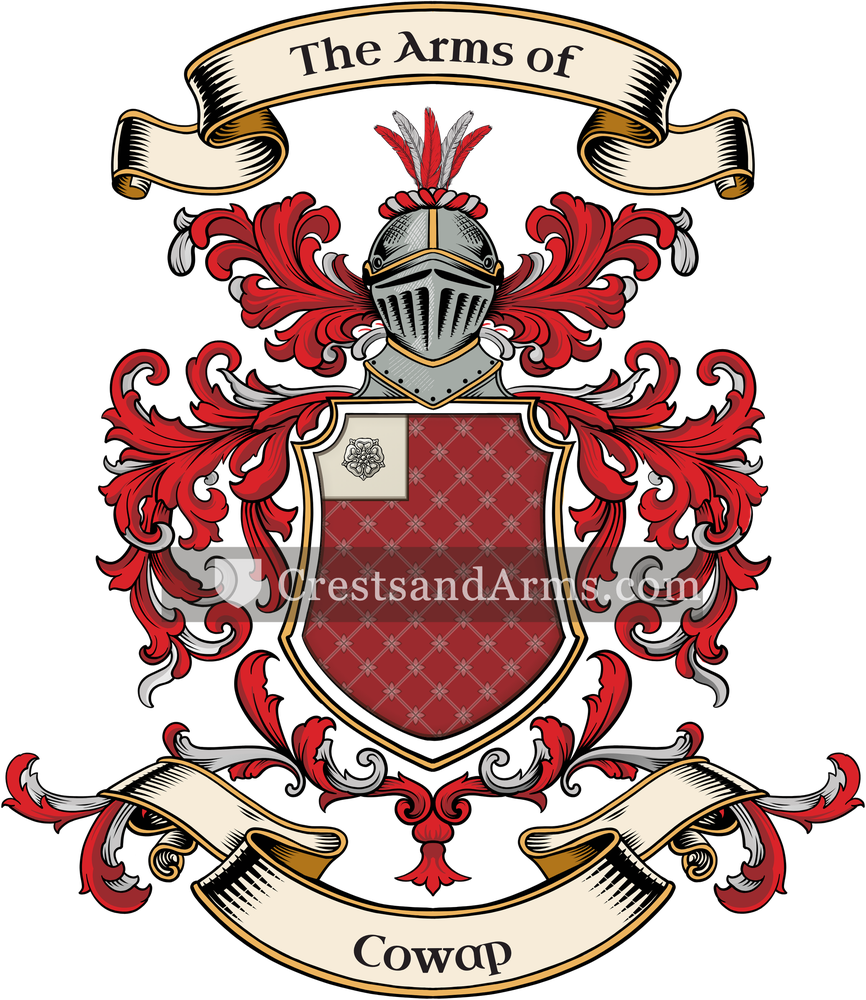 The Cowap coat of arms, drawn from the recorded blazon