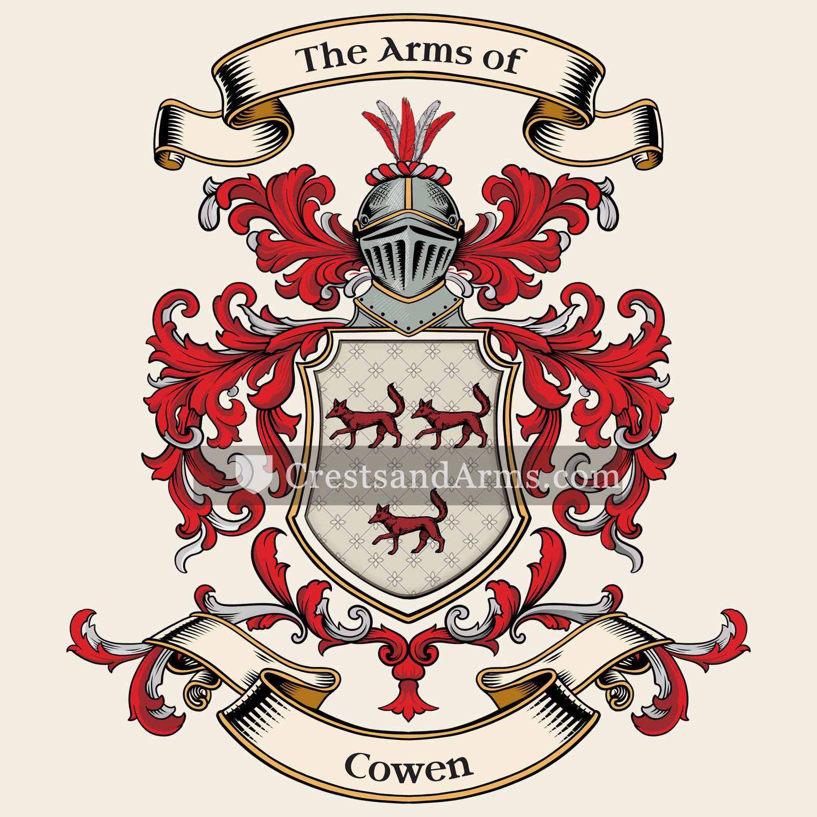 The Cowen coat of arms, drawn from the recorded blazon