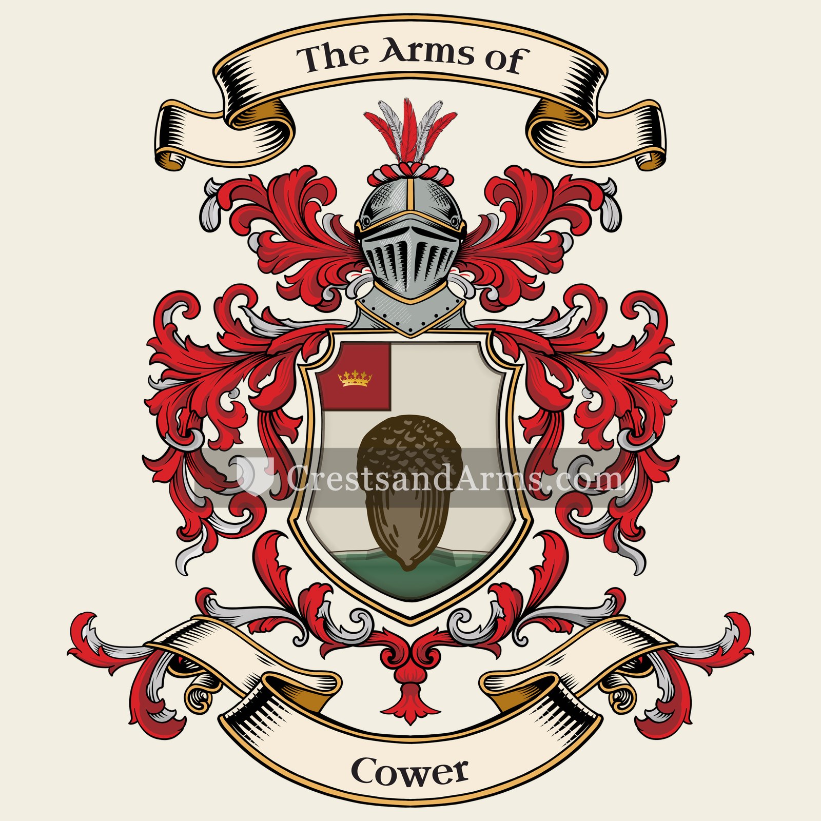 The Cower coat of arms, drawn from the recorded blazon
