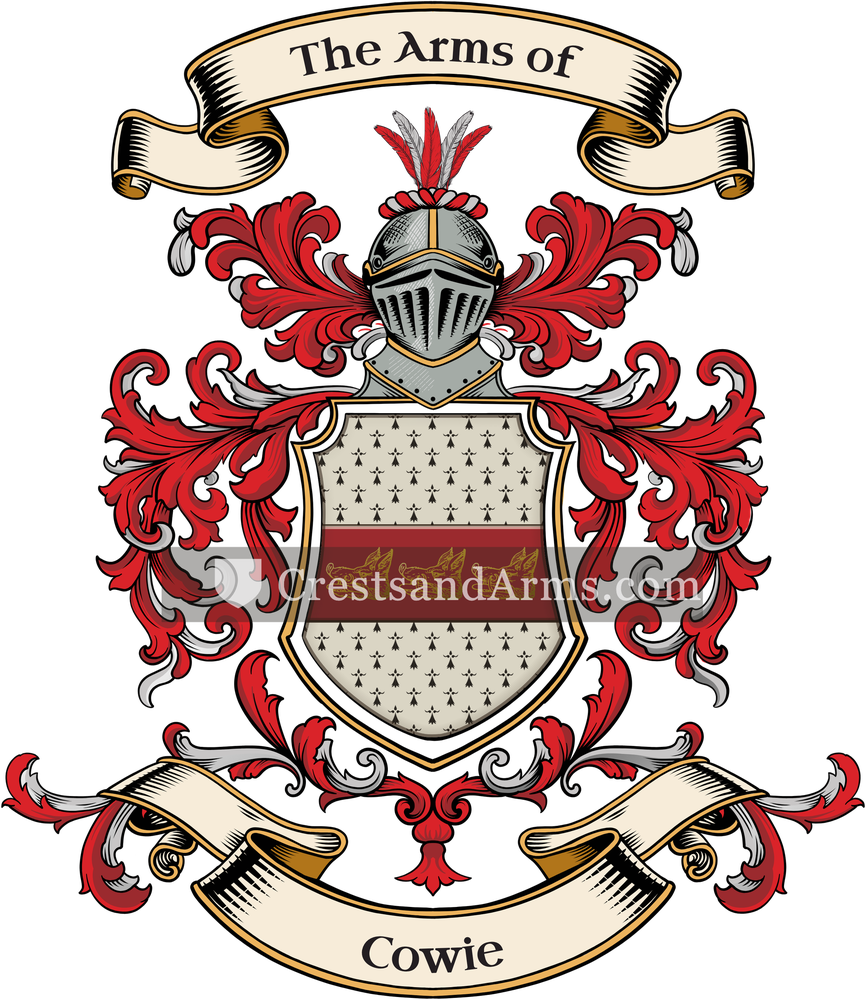 The Cowie coat of arms, drawn from the recorded blazon