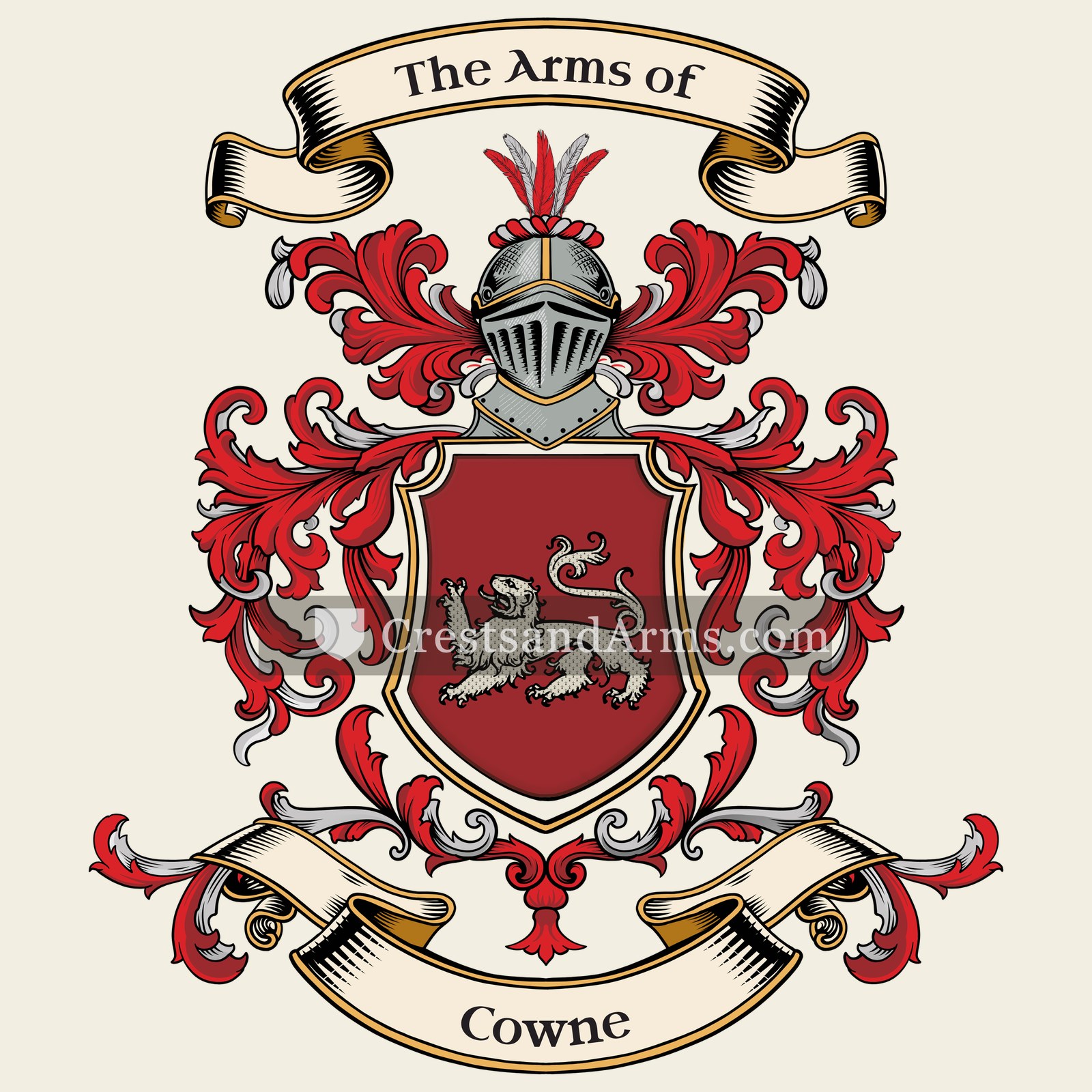 The Cowne coat of arms, drawn from the recorded blazon