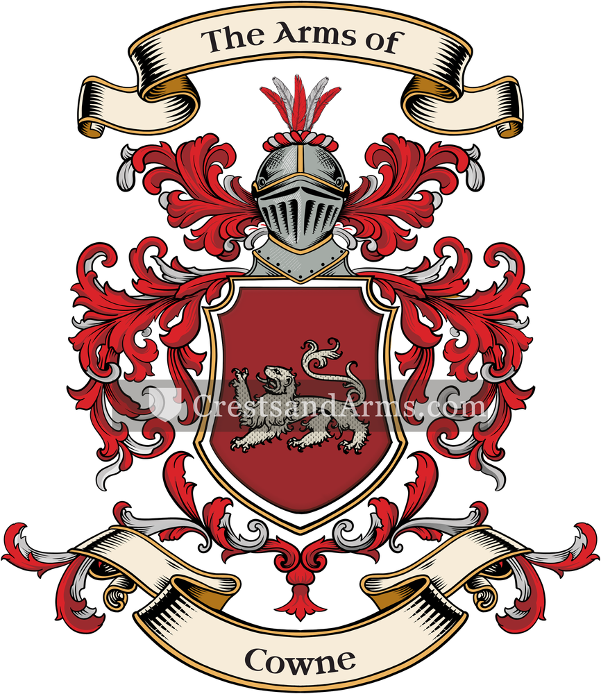 The Cowne coat of arms, drawn from the recorded blazon