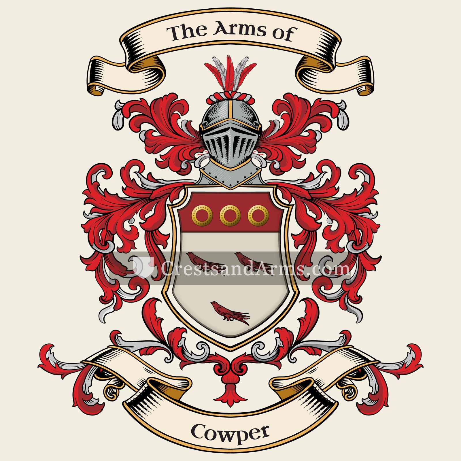 The Cowper coat of arms, drawn from the recorded blazon