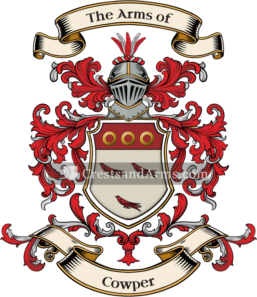 The Cowper coat of arms, drawn from the recorded blazon