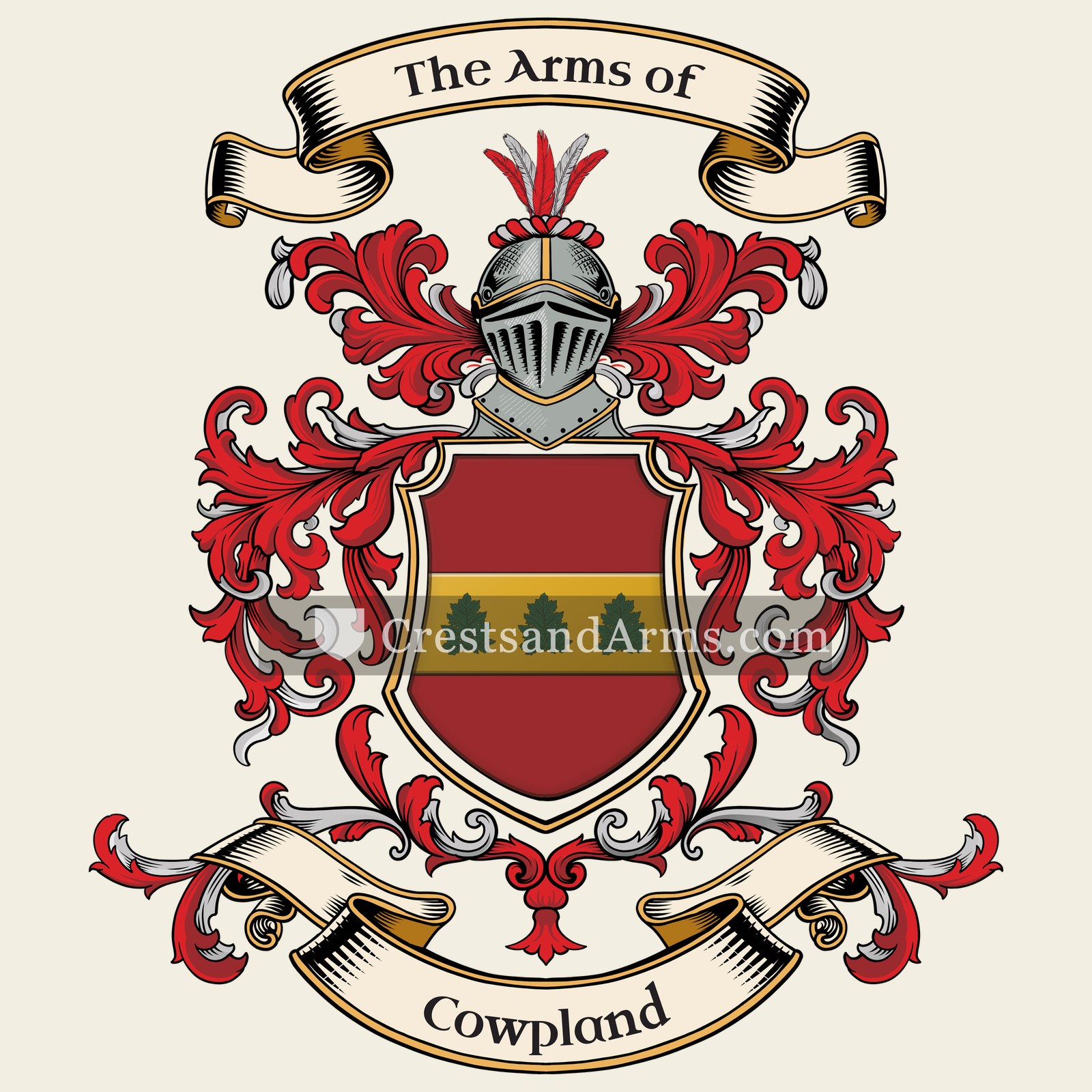 The Cowpland coat of arms, drawn from the recorded blazon