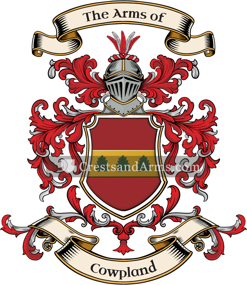 The Cowpland coat of arms, drawn from the recorded blazon