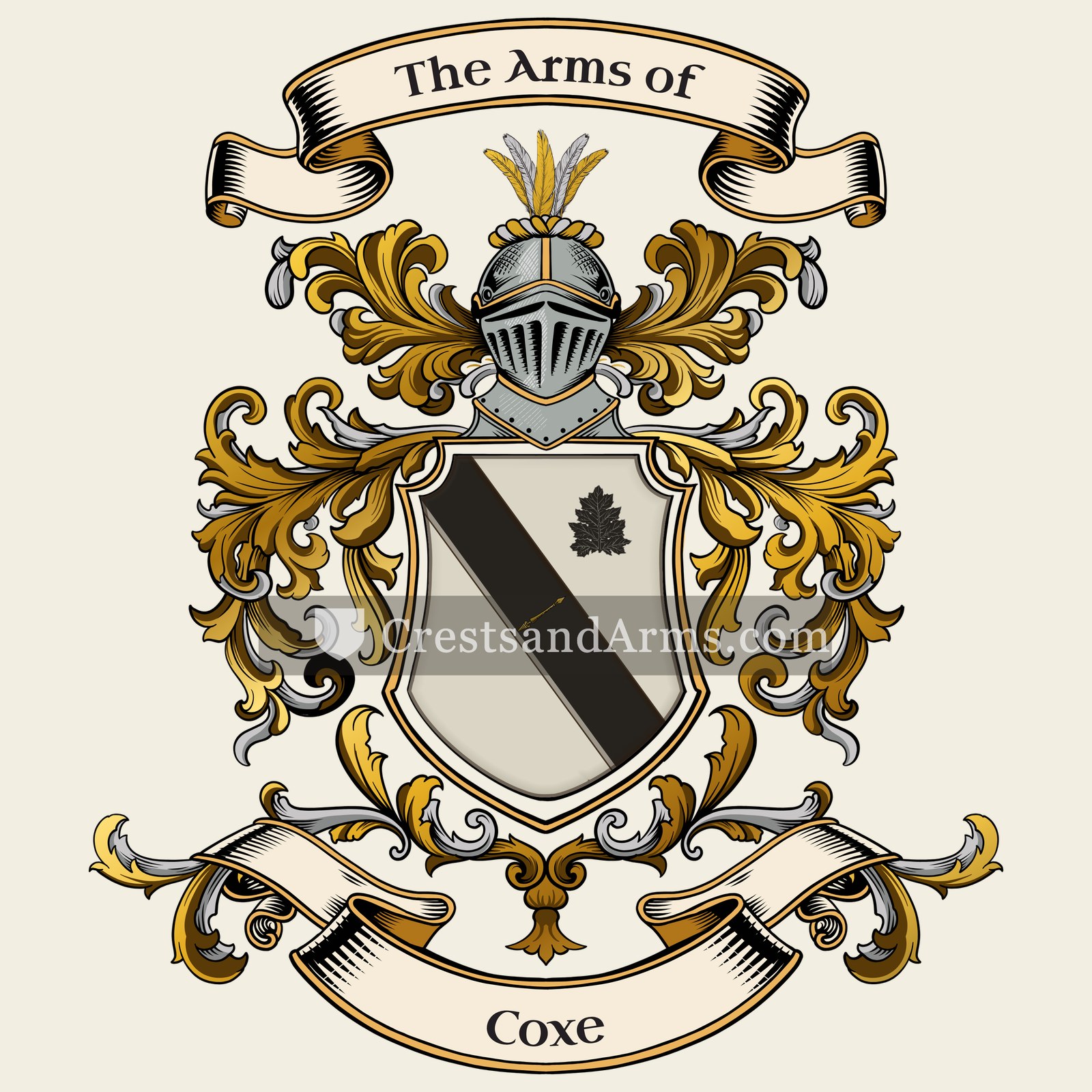 The Coxe coat of arms, drawn from the recorded blazon