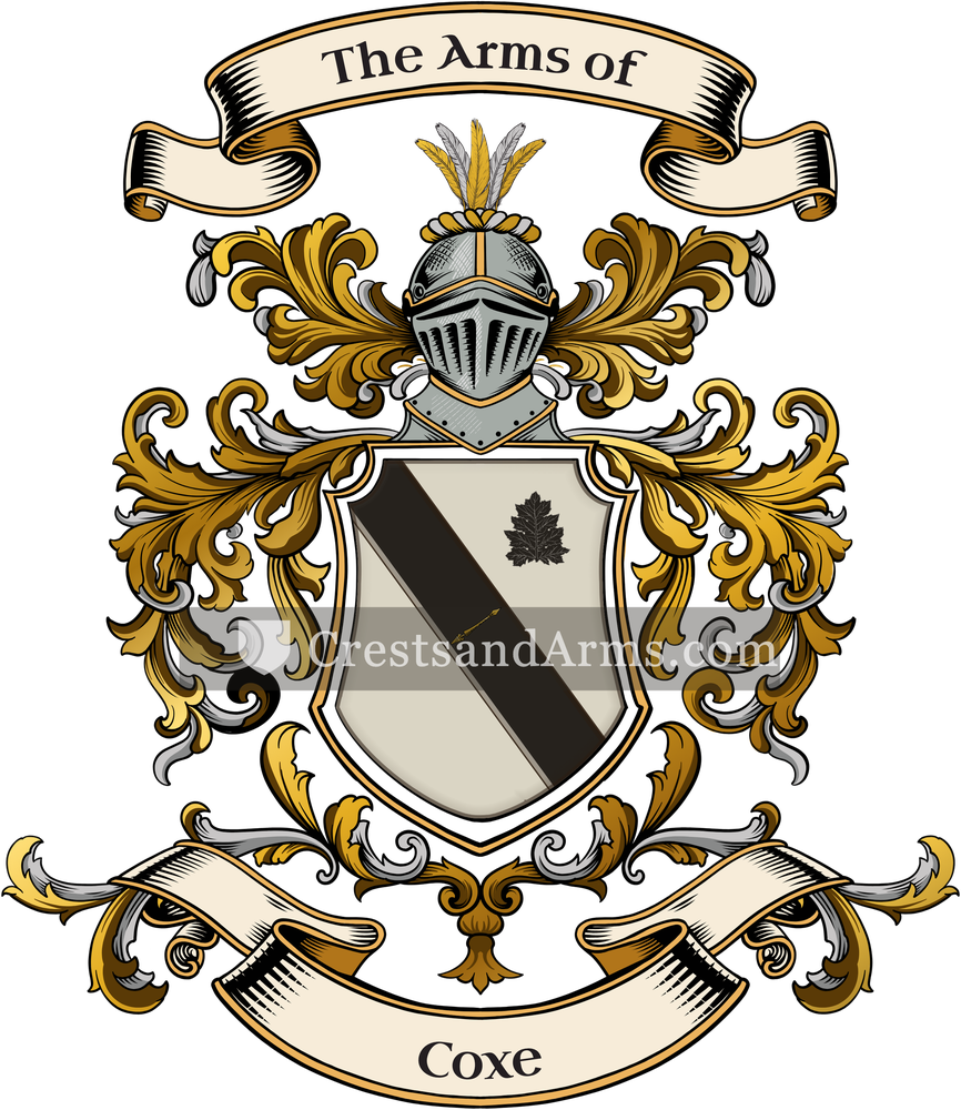 The Coxe coat of arms, drawn from the recorded blazon
