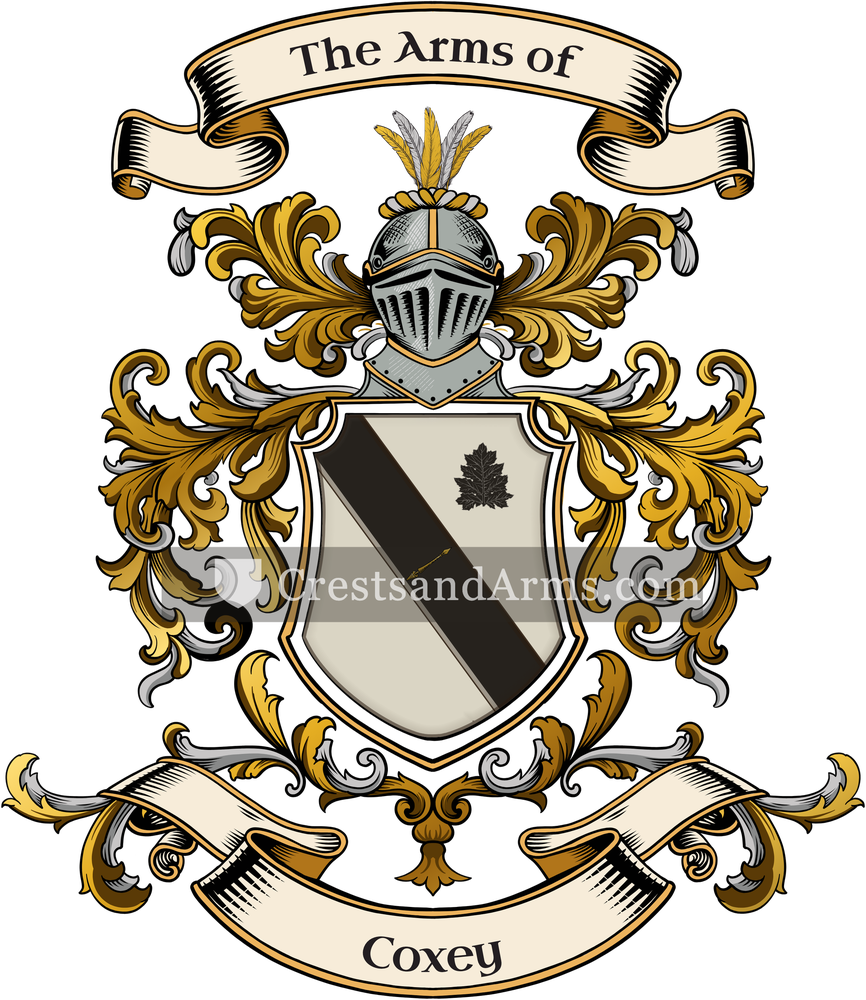 The Coxey coat of arms, drawn from the recorded blazon