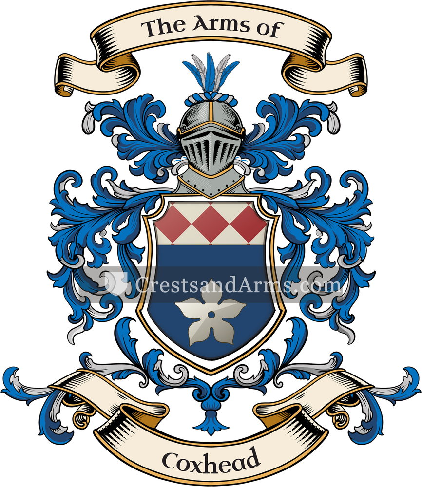 The Coxhead coat of arms, drawn from the recorded blazon